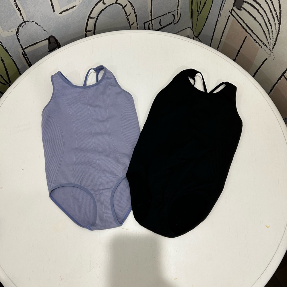 Black and Purple Bodysuits with Racerback Design